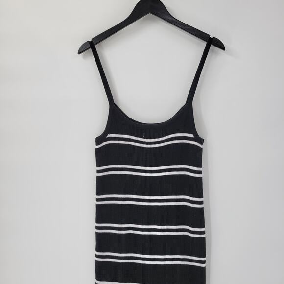 C+D+M Womens Tank Dress‎ XL Black White Ribbed Knit Pullover Spaghetti Straps - Picture 1 of 12